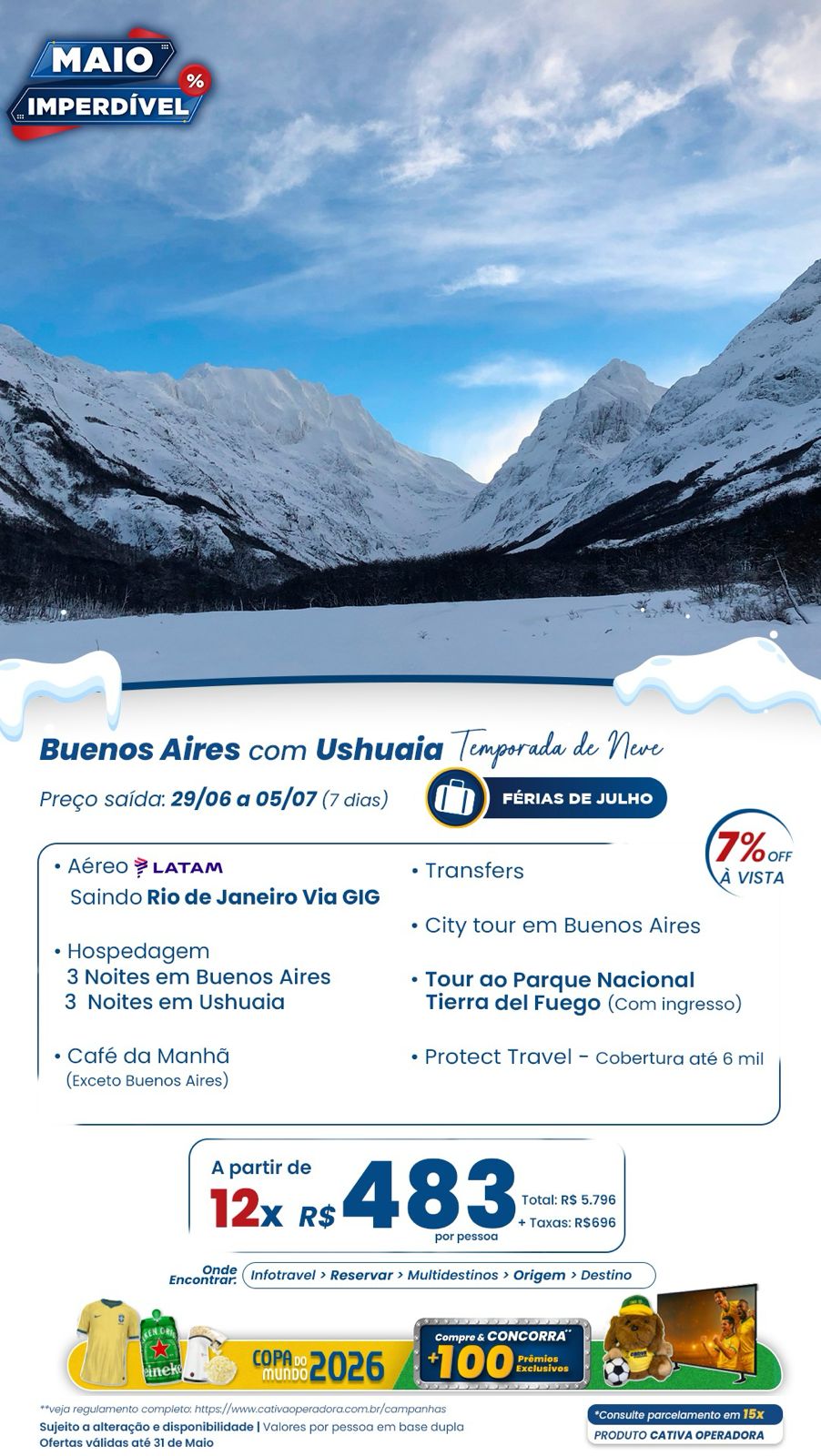 Buenos Aires e Ushuaia: temporada de neve na Patagonia