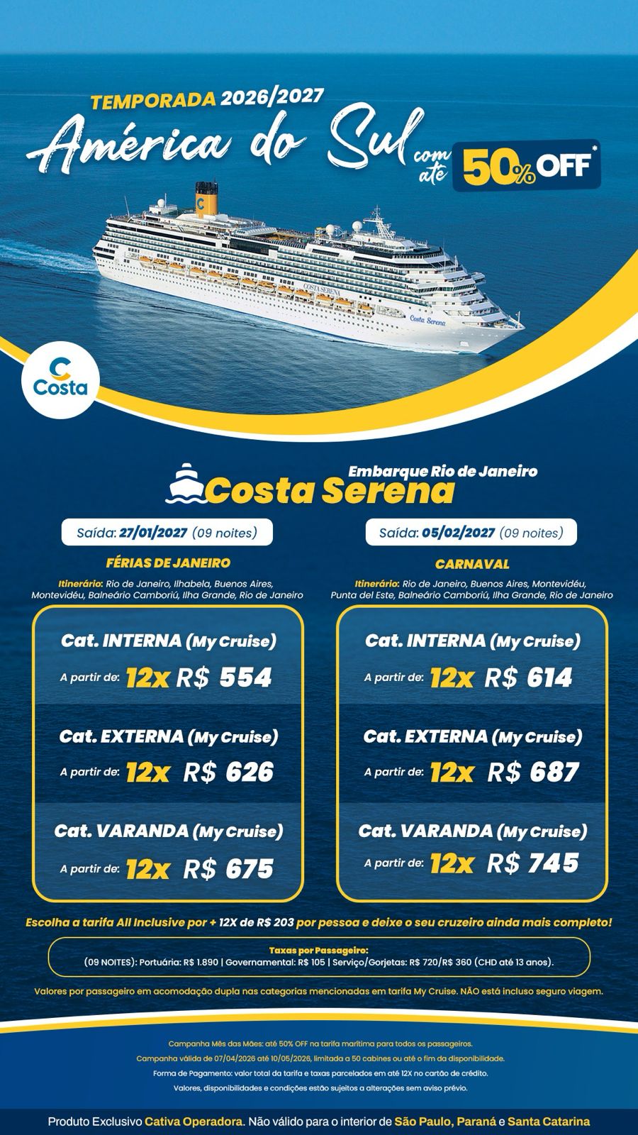 Costa Serena — cruzeiro América do Sul saindo do Rio