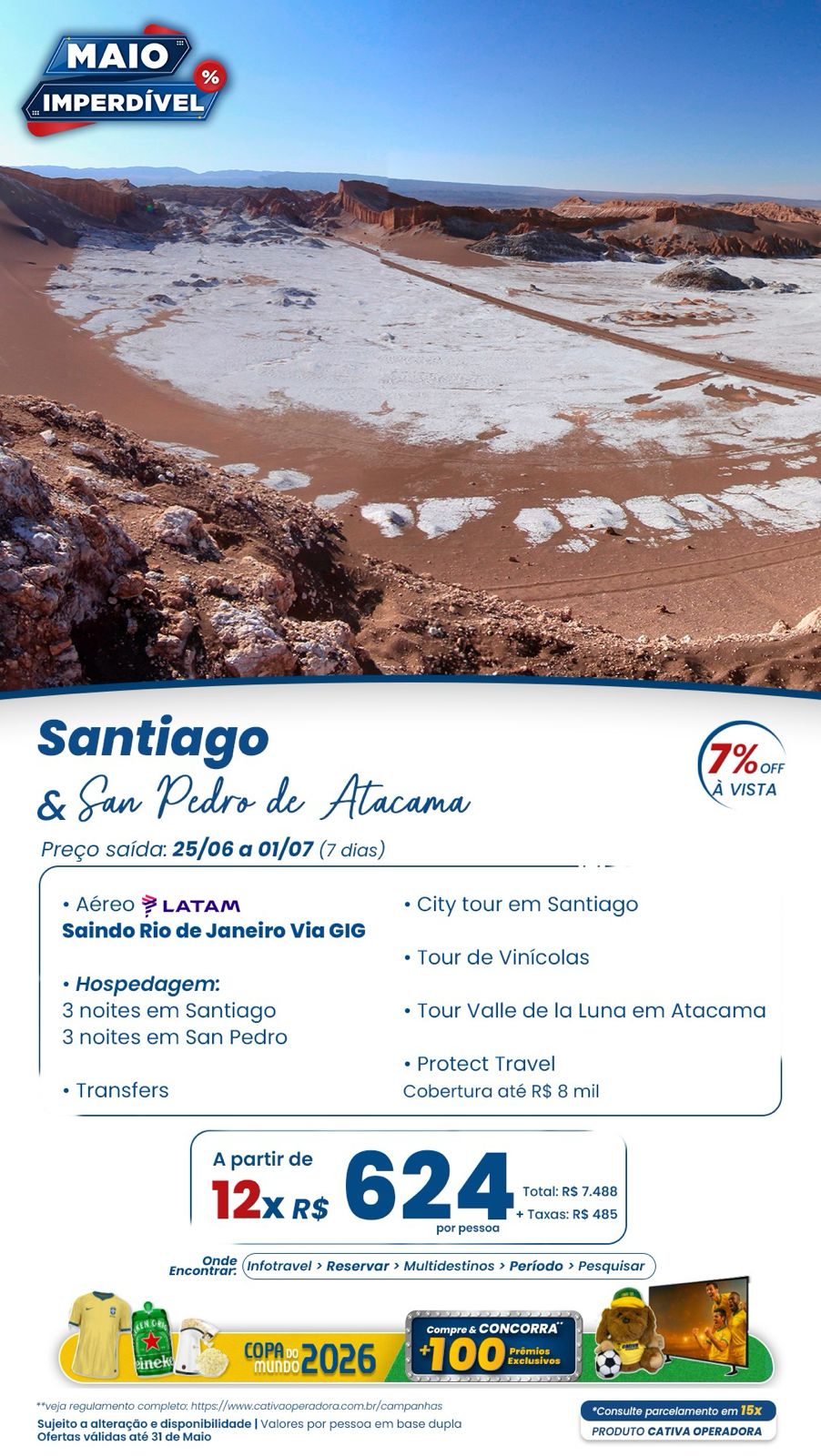 Santiago e San Pedro de Atacama: vinícolas e Valle de la Luna